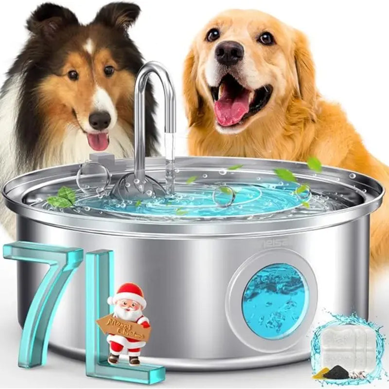 Oneisall 6L Stainless Steel Dog Water Fountain for Large Dogs, Featuring 3 Filters, Ultra Quiet Operation, and Wide Drinking Area for Multi-Pet Households