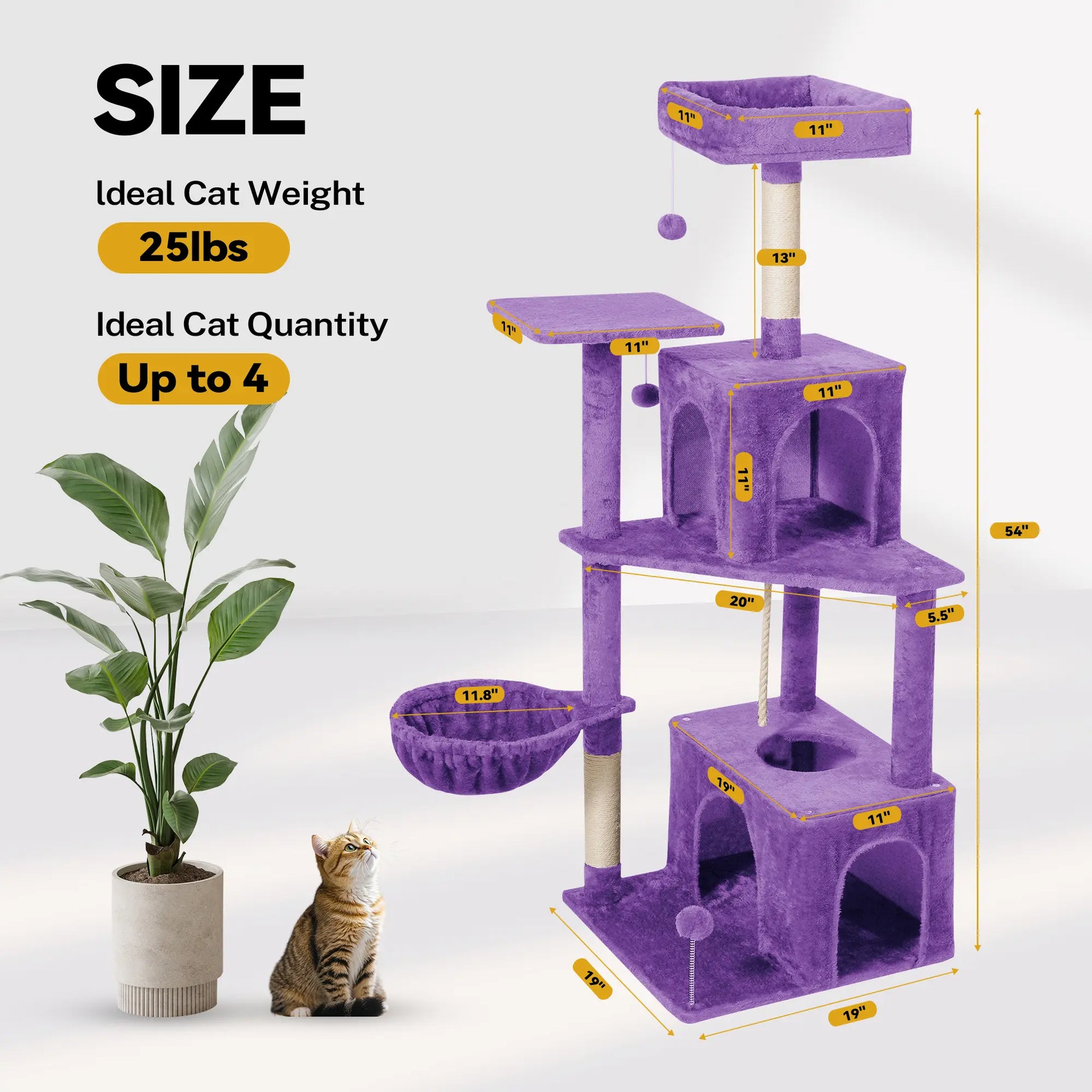 Wecharmer Indoor Cat Tree Tower with Green Leaves, Cozy Plush Cat Condo and Scratching Posts, Includes Hanging Ball, Summerwins