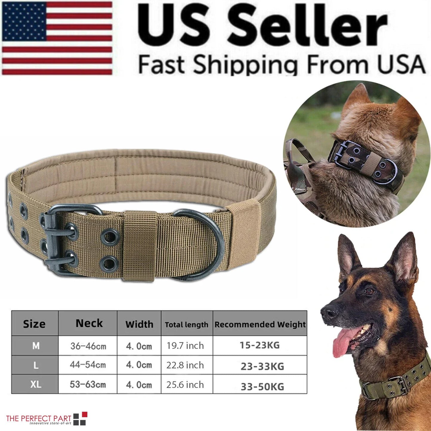 Heavy Duty 2" Wide Tactical Nylon Dog Collar for Large Breeds - K9 Military Style with Metal Buckle