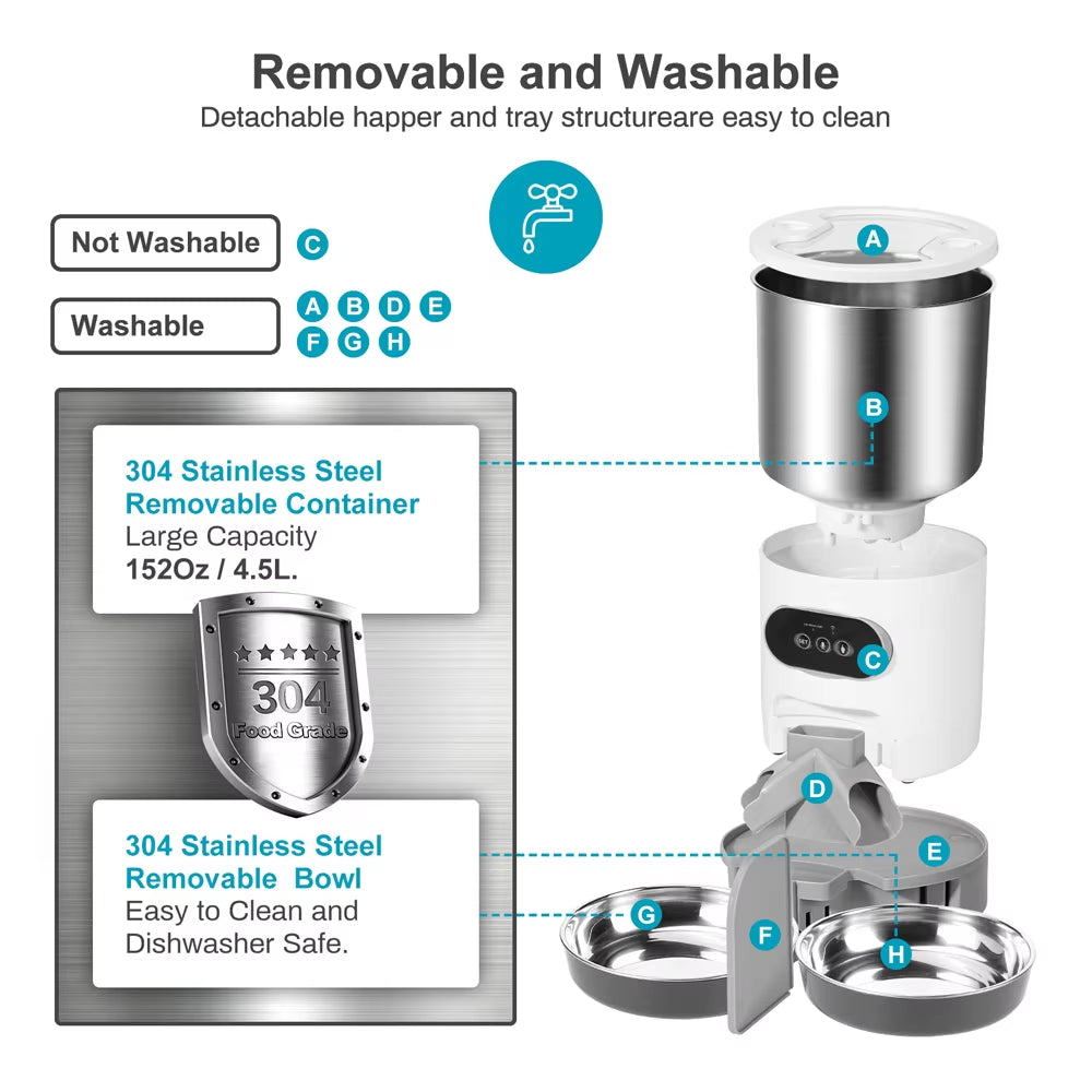 Smart Automatic Pet Feeder with Tuya WIFI - 3L & 4.5L Double Meal Dispenser for Dogs and Cats, Auto Recording & Timed Feeding Bowl