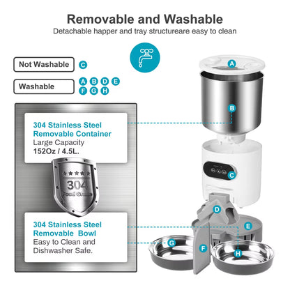 Smart Automatic Pet Feeder with Tuya WIFI - 3L & 4.5L Double Meal Dispenser for Dogs and Cats, Auto Recording & Timed Feeding Bowl