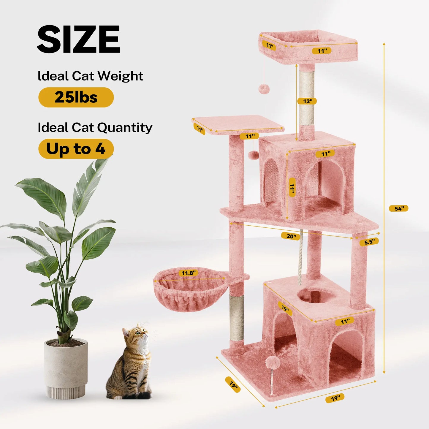 Wecharmer Indoor Cat Tree Tower with Green Leaves, Cozy Plush Cat Condo and Scratching Posts, Includes Hanging Ball, Summerwins