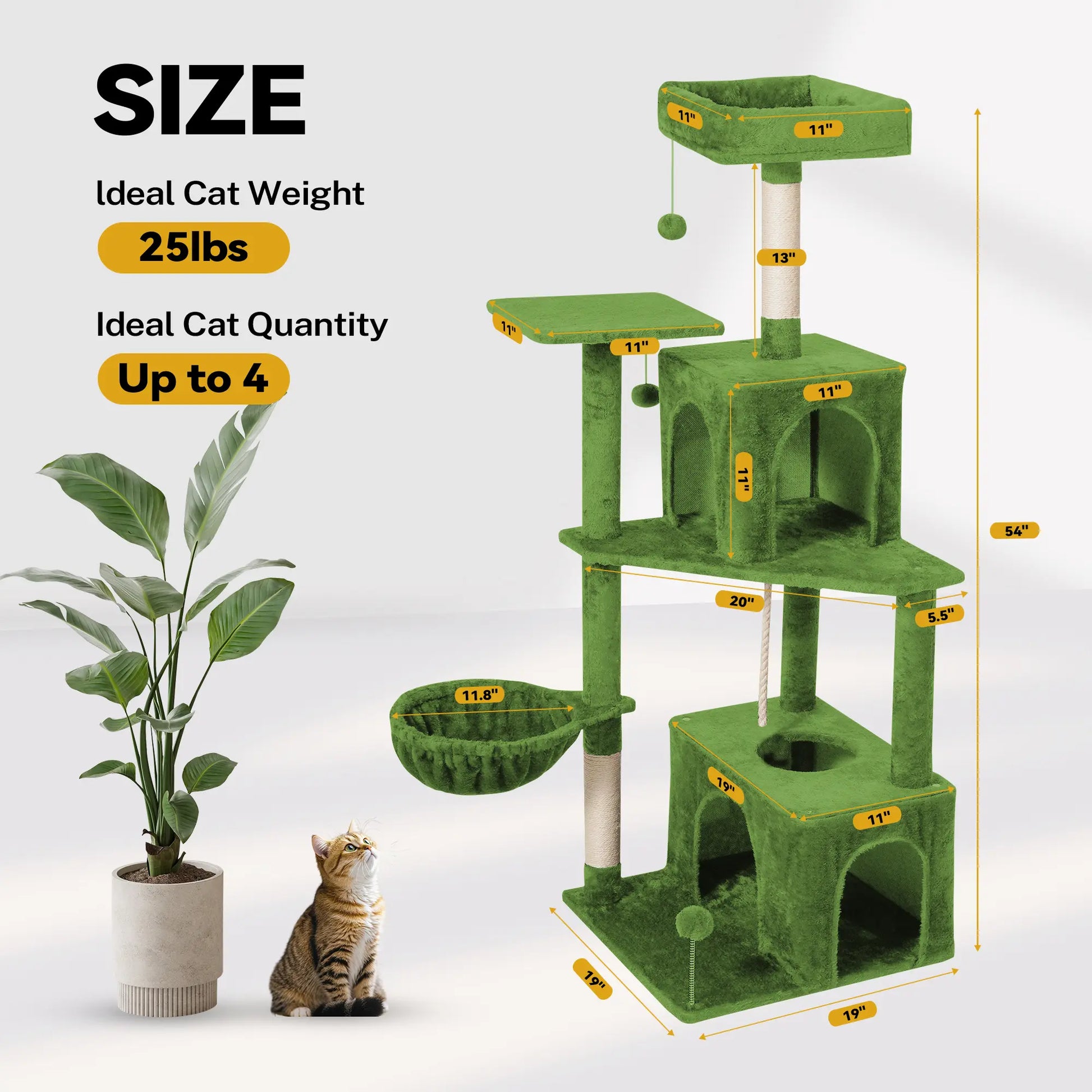 Wecharmer Indoor Cat Tree Tower with Green Leaves, Cozy Plush Cat Condo and Scratching Posts, Includes Hanging Ball, Summerwins