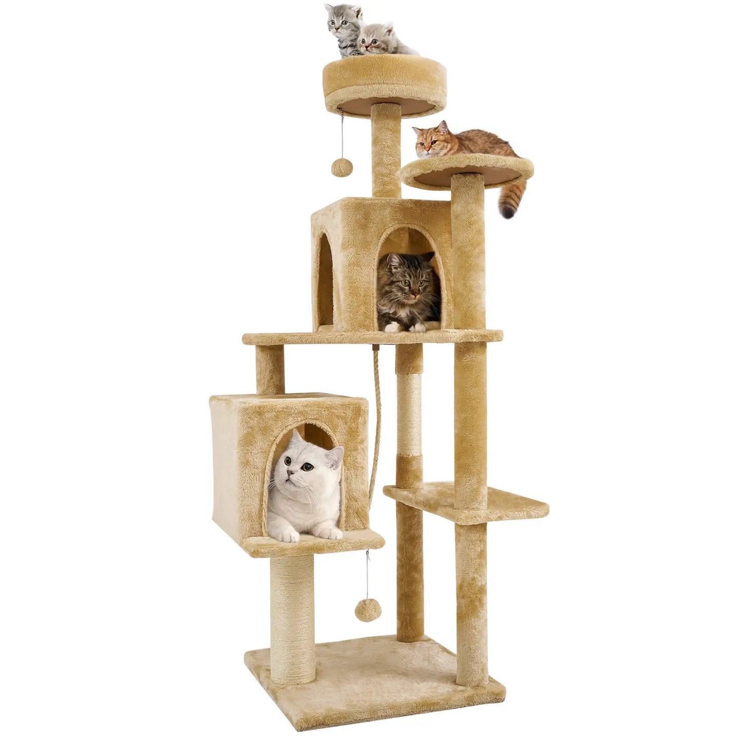 Wecharmer Indoor Cat Tree Tower with Green Leaves, Cozy Plush Cat Condo and Scratching Posts, Includes Hanging Ball, Summerwins