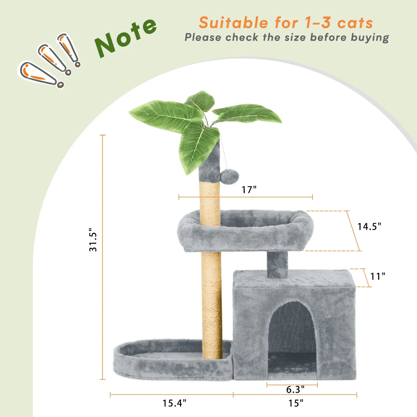 Wecharmer Indoor Cat Tree Tower with Green Leaves, Cozy Plush Cat Condo and Scratching Posts, Includes Hanging Ball, Summerwins