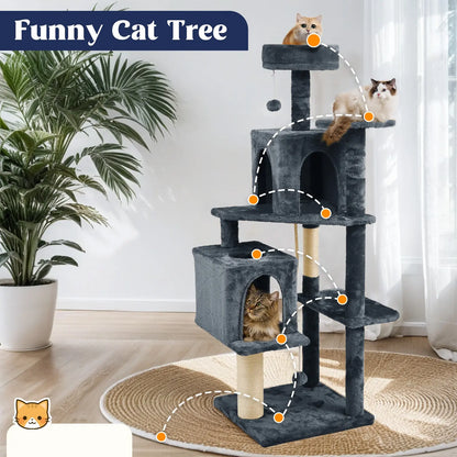 Wecharmer Indoor Cat Tree Tower with Green Leaves, Cozy Plush Cat Condo and Scratching Posts, Includes Hanging Ball, Summerwins