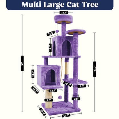 Wecharmer Indoor Cat Tree Tower with Green Leaves, Cozy Plush Cat Condo and Scratching Posts, Includes Hanging Ball, Summerwins