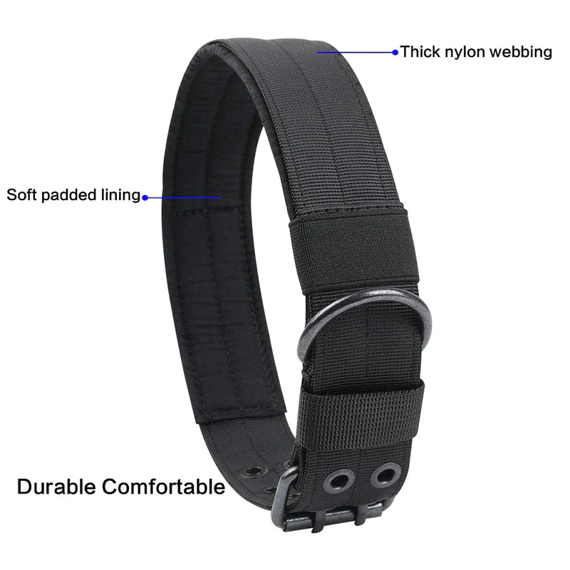 Heavy Duty 2" Wide Tactical Nylon Dog Collar for Large Breeds - K9 Military Style with Metal Buckle