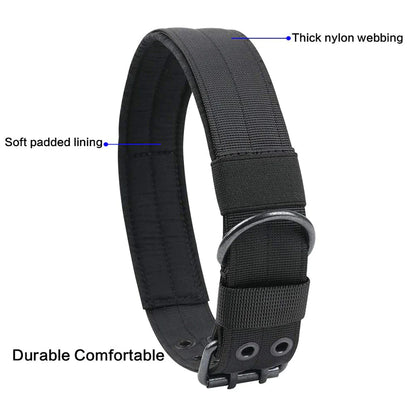 Heavy Duty 2" Wide Tactical Nylon Dog Collar for Large Breeds - K9 Military Style with Metal Buckle