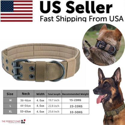 Heavy Duty 2" Wide Tactical Nylon Dog Collar for Large Breeds - K9 Military Style with Metal Buckle