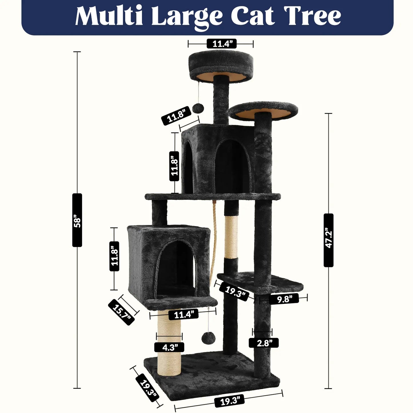 Wecharmer Indoor Cat Tree Tower with Green Leaves, Cozy Plush Cat Condo and Scratching Posts, Includes Hanging Ball, Summerwins