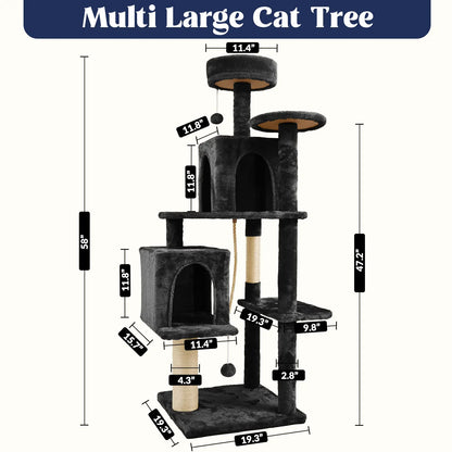 Wecharmer Indoor Cat Tree Tower with Green Leaves, Cozy Plush Cat Condo and Scratching Posts, Includes Hanging Ball, Summerwins