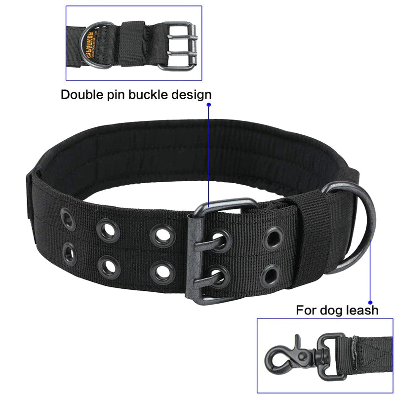 Heavy Duty 2" Wide Tactical Nylon Dog Collar for Large Breeds - K9 Military Style with Metal Buckle