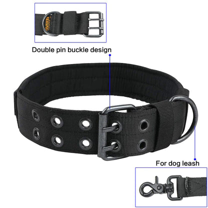 Heavy Duty 2" Wide Tactical Nylon Dog Collar for Large Breeds - K9 Military Style with Metal Buckle