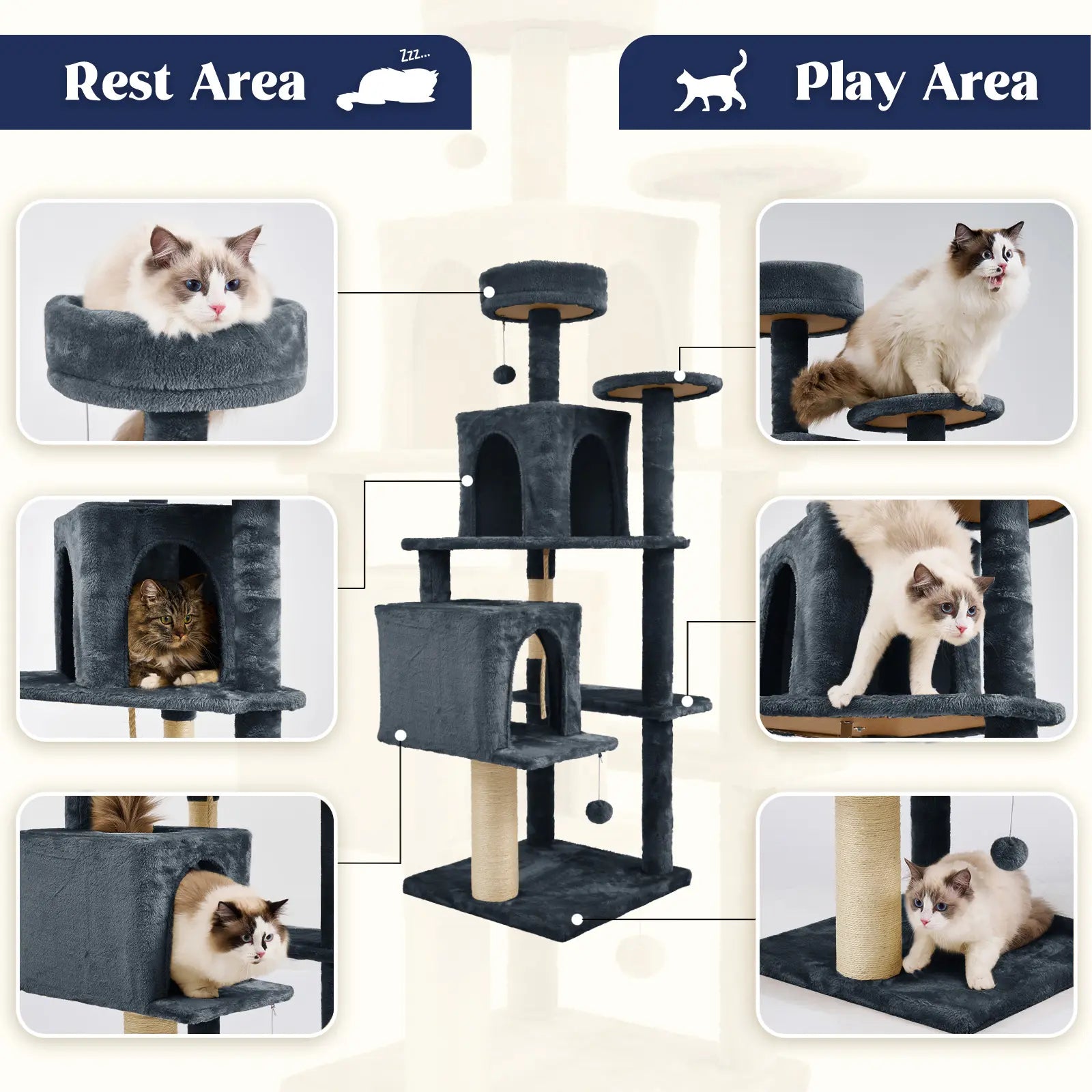 Wecharmer Indoor Cat Tree Tower with Green Leaves, Cozy Plush Cat Condo and Scratching Posts, Includes Hanging Ball, Summerwins