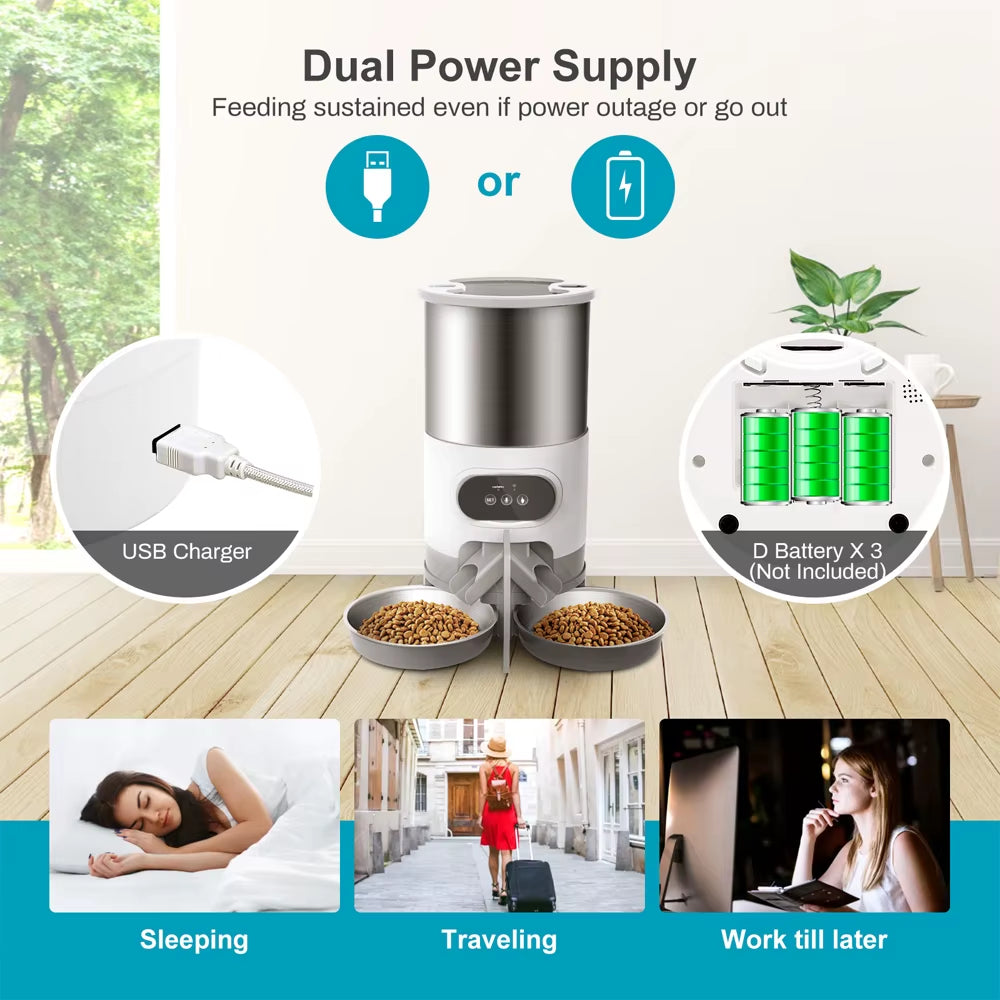 Smart Automatic Pet Feeder with Tuya WIFI - 3L & 4.5L Double Meal Dispenser for Dogs and Cats, Auto Recording & Timed Feeding Bowl