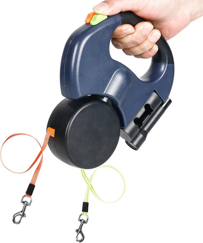 360° Dual Pet Leash - Retractable Reflective Double Dog Walking Lead with Swivel Design