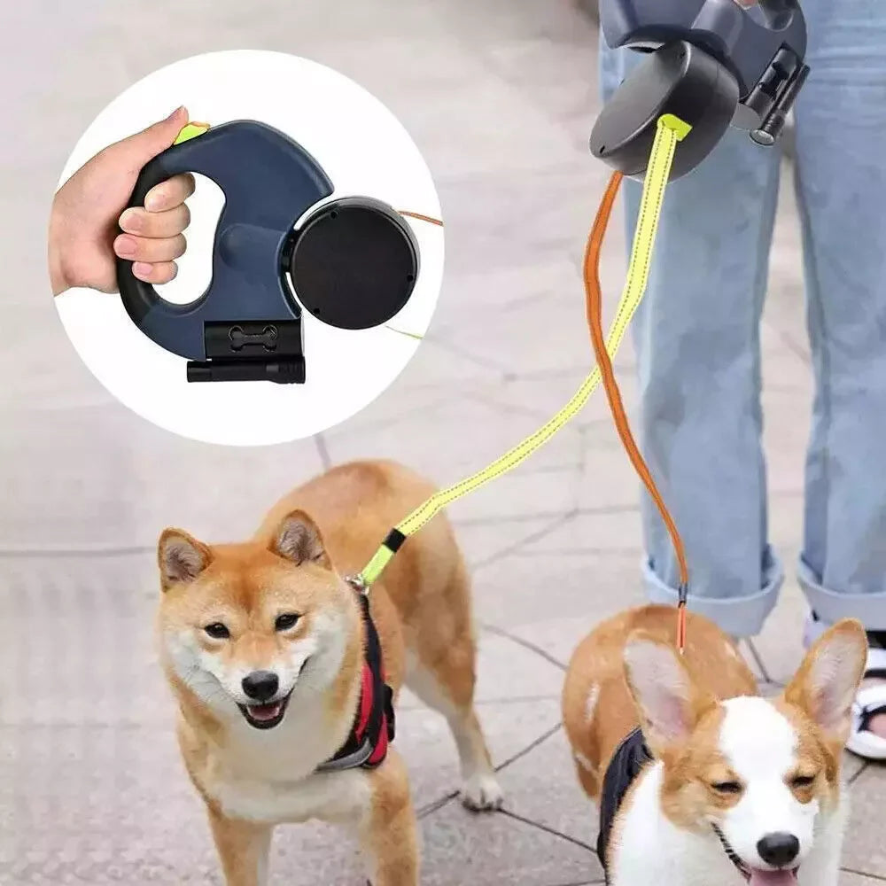 360° Dual Pet Leash - Retractable Reflective Double Dog Walking Lead with Swivel Design