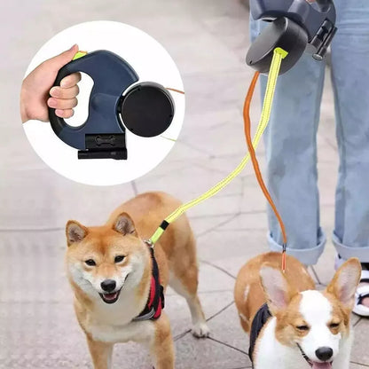 360° Dual Pet Leash - Retractable Reflective Double Dog Walking Lead with Swivel Design