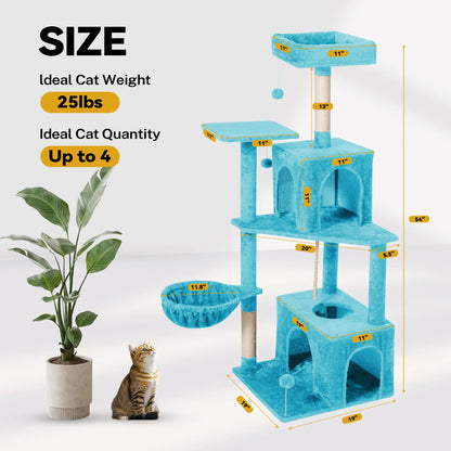 Wecharmer Indoor Cat Tree Tower with Green Leaves, Cozy Plush Cat Condo and Scratching Posts, Includes Hanging Ball, Summerwins