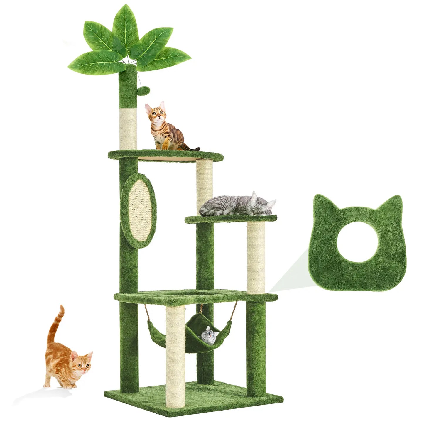 Wecharmer Indoor Cat Tree Tower with Green Leaves, Cozy Plush Cat Condo and Scratching Posts, Includes Hanging Ball, Summerwins