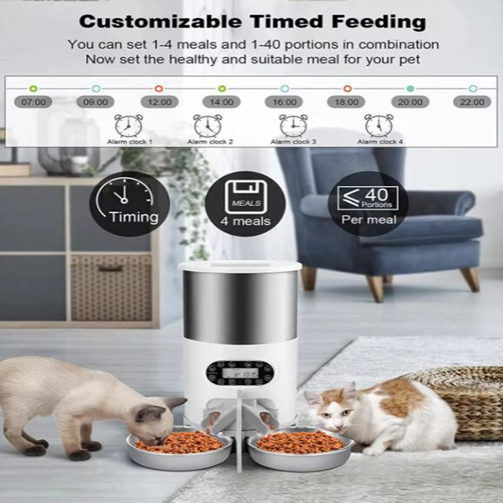 Smart Automatic Pet Feeder with Tuya WIFI - 3L & 4.5L Double Meal Dispenser for Dogs and Cats, Auto Recording & Timed Feeding Bowl