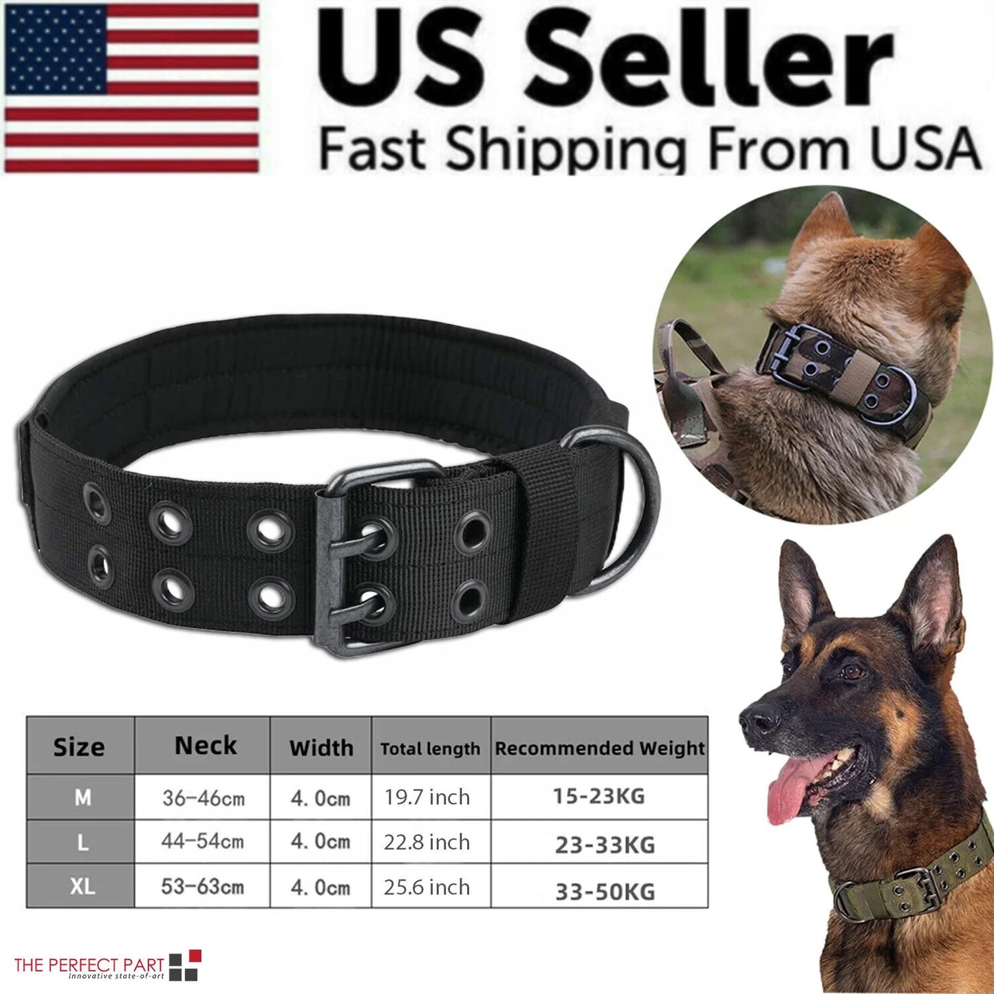 Heavy Duty 2" Wide Tactical Nylon Dog Collar for Large Breeds - K9 Military Style with Metal Buckle