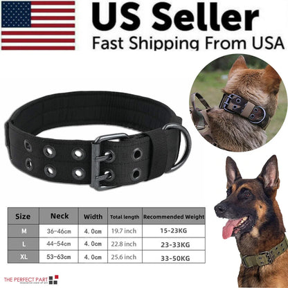 Heavy Duty 2" Wide Tactical Nylon Dog Collar for Large Breeds - K9 Military Style with Metal Buckle