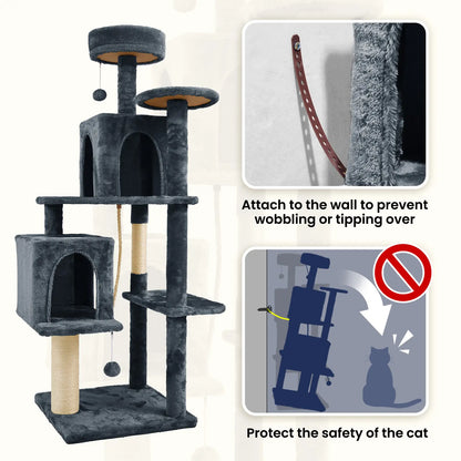 Wecharmer Indoor Cat Tree Tower with Green Leaves, Cozy Plush Cat Condo and Scratching Posts, Includes Hanging Ball, Summerwins