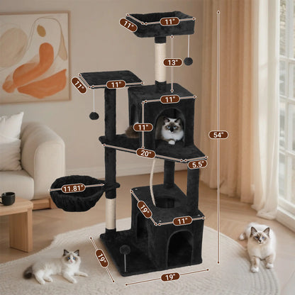 Wecharmer Indoor Cat Tree Tower with Green Leaves, Cozy Plush Cat Condo and Scratching Posts, Includes Hanging Ball, Summerwins