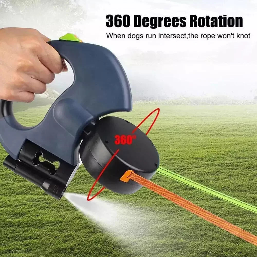 360° Dual Pet Leash - Retractable Reflective Double Dog Walking Lead with Swivel Design