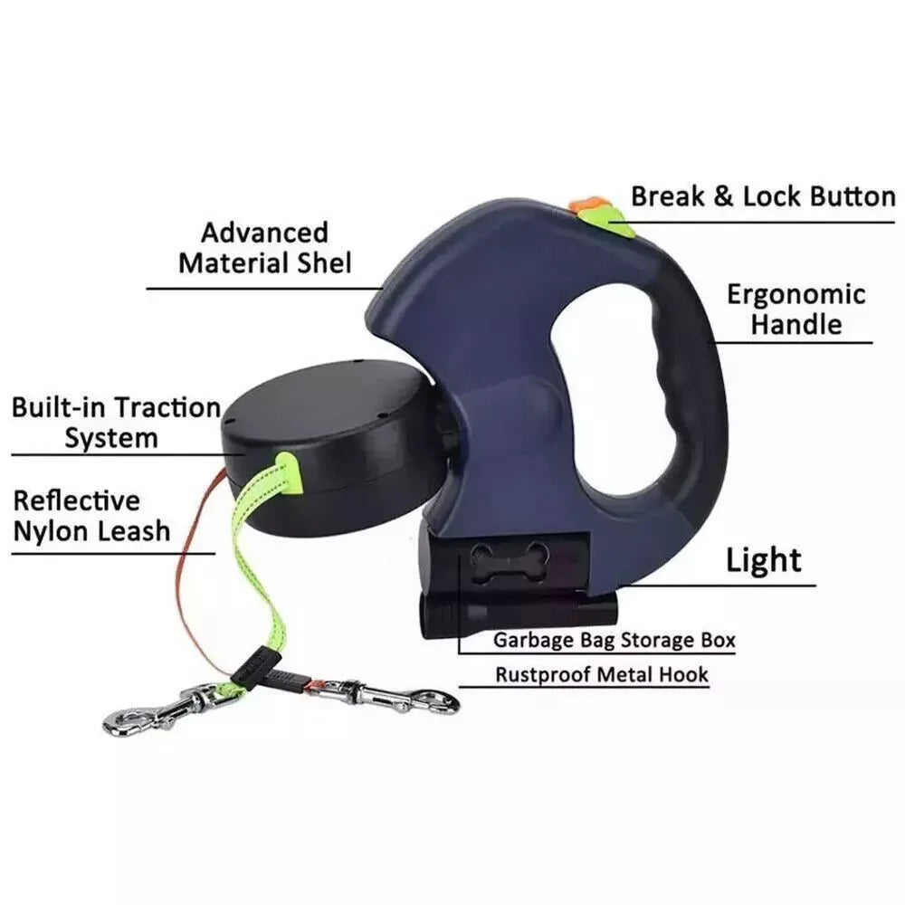 360° Dual Pet Leash - Retractable Reflective Double Dog Walking Lead with Swivel Design