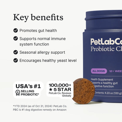 Petlab Co. Probiotic Soft Chews for Dogs - Supports Seasonal Allergies, Gut Health, and Digestive Wellness, Vet-Reviewed with Premium Ingredients