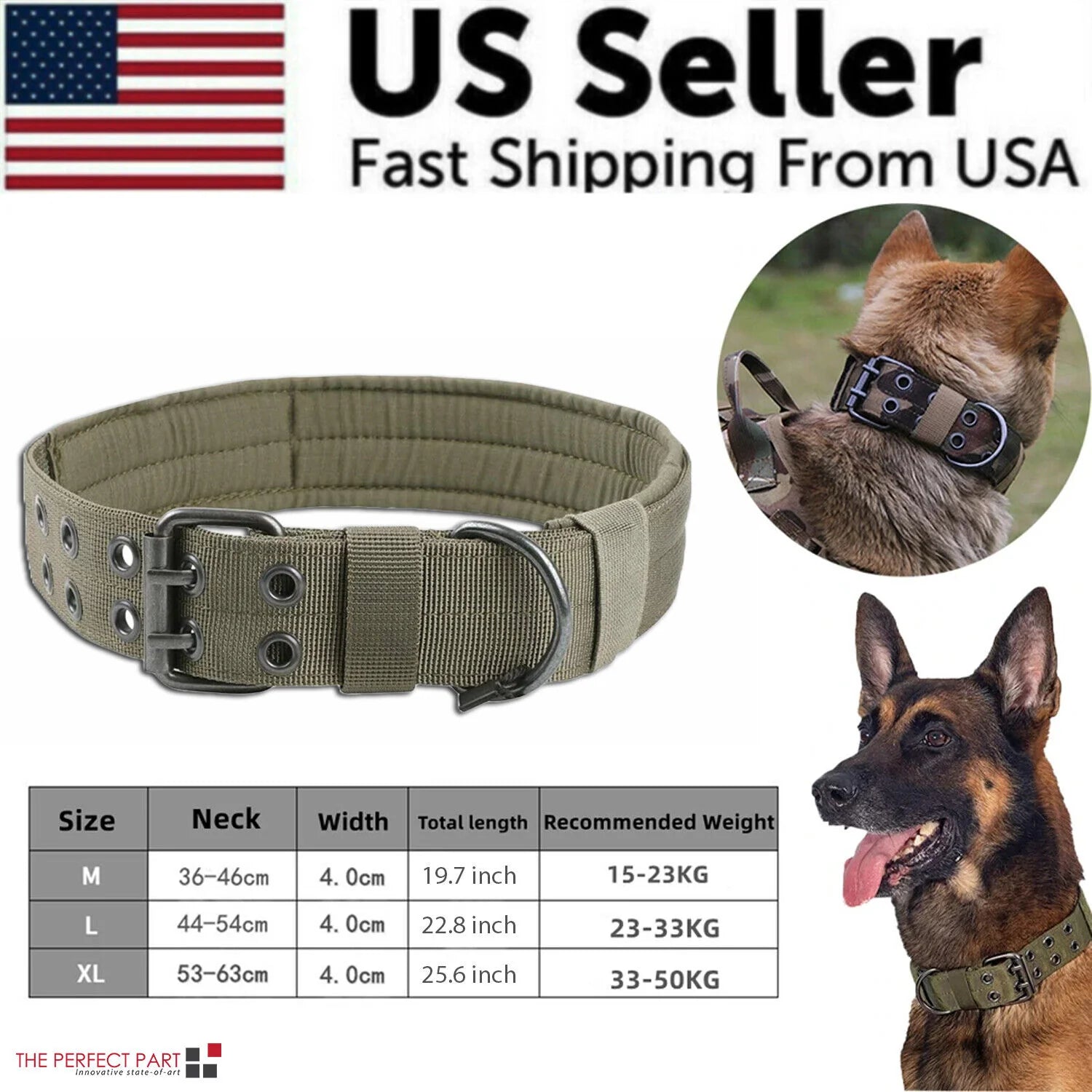 Heavy Duty 2" Wide Tactical Nylon Dog Collar for Large Breeds - K9 Military Style with Metal Buckle