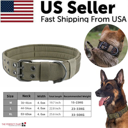 Heavy Duty 2" Wide Tactical Nylon Dog Collar for Large Breeds - K9 Military Style with Metal Buckle
