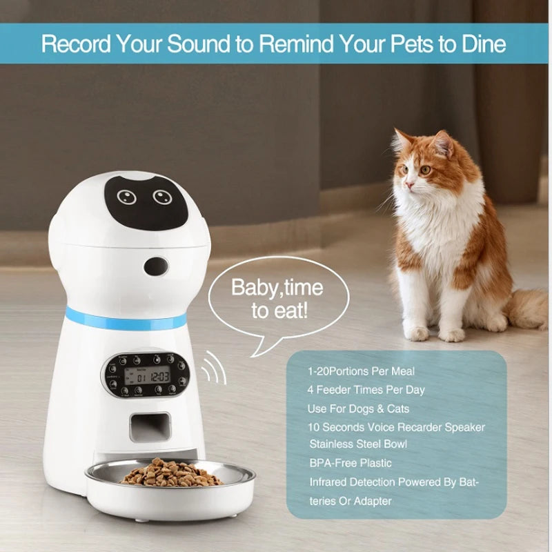 Automatic Smart Pet Feeder - Travel-Friendly Slow Feeder Dispenser for Cats and Dogs with Timed Portions