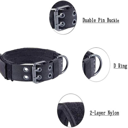 Heavy Duty 2" Wide Tactical Nylon Dog Collar for Large Breeds - K9 Military Style with Metal Buckle