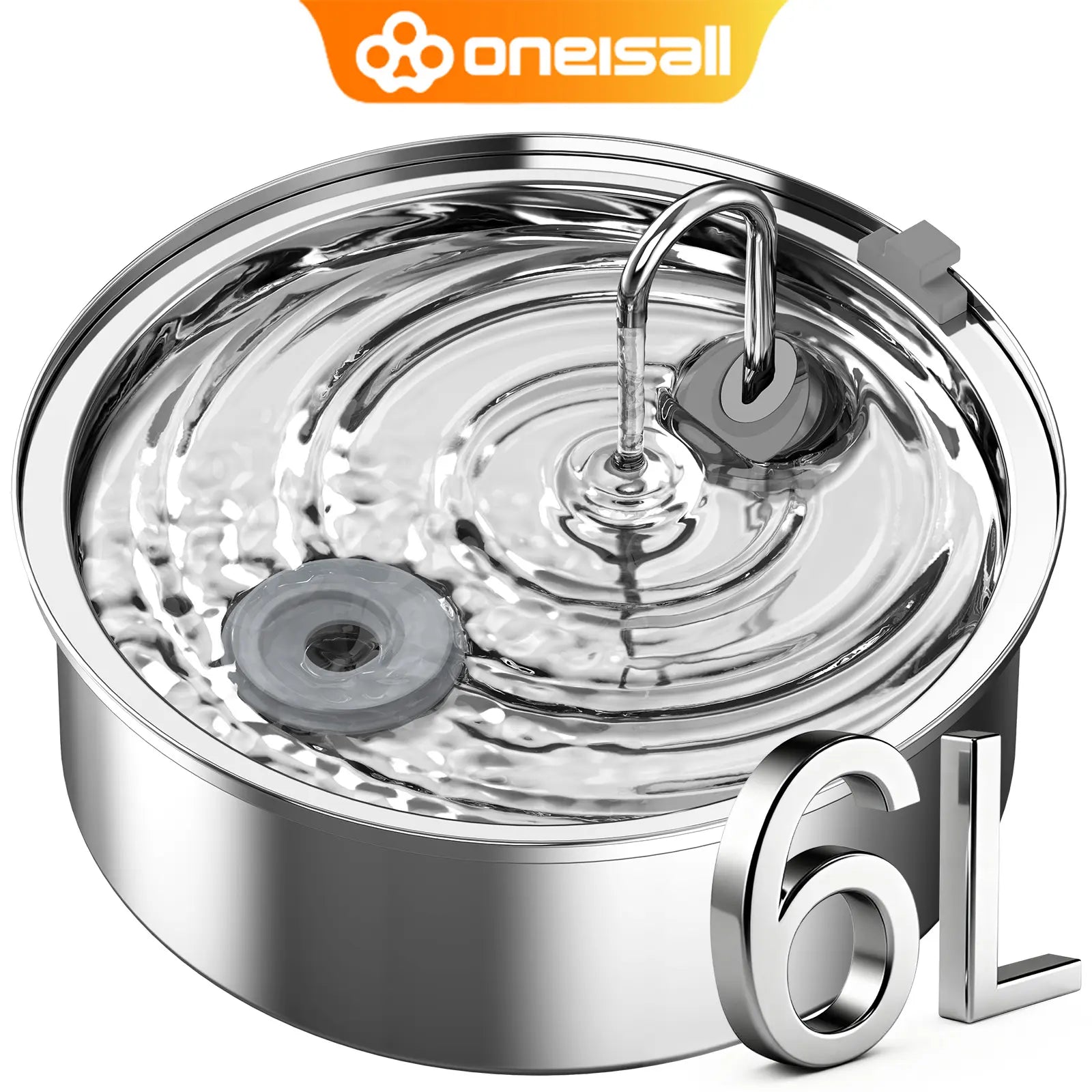 Oneisall 6L Stainless Steel Dog Water Fountain for Large Dogs, Featuring 3 Filters, Ultra Quiet Operation, and Wide Drinking Area for Multi-Pet Households