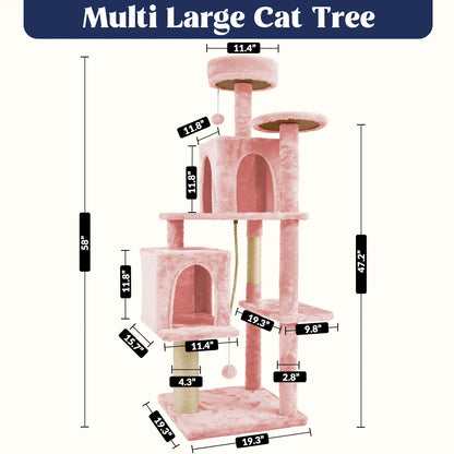 Wecharmer Indoor Cat Tree Tower with Green Leaves, Cozy Plush Cat Condo and Scratching Posts, Includes Hanging Ball, Summerwins