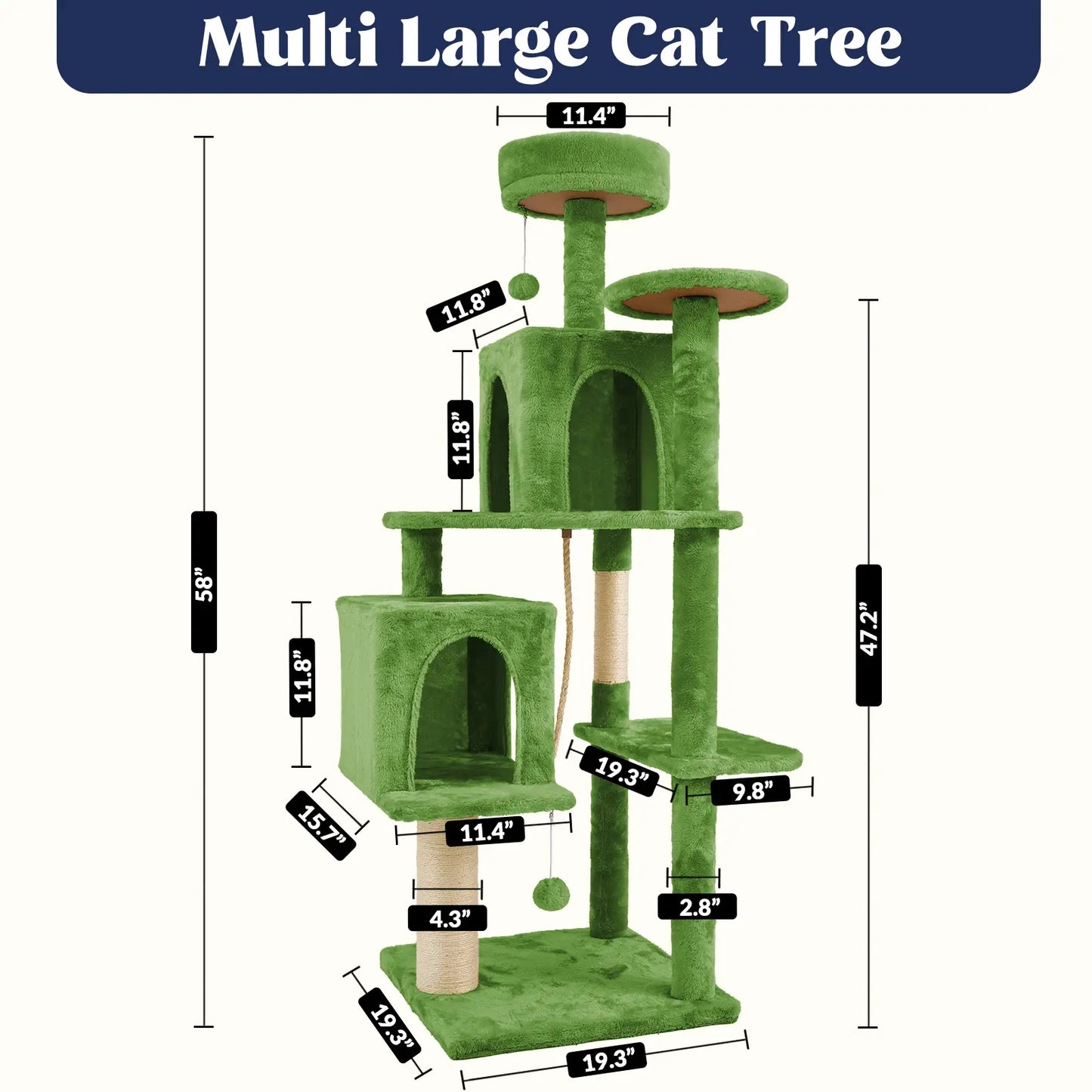 Wecharmer Indoor Cat Tree Tower with Green Leaves, Cozy Plush Cat Condo and Scratching Posts, Includes Hanging Ball, Summerwins