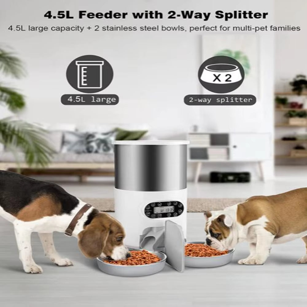 Smart Automatic Pet Feeder with Tuya WIFI - 3L & 4.5L Double Meal Dispenser for Dogs and Cats, Auto Recording & Timed Feeding Bowl