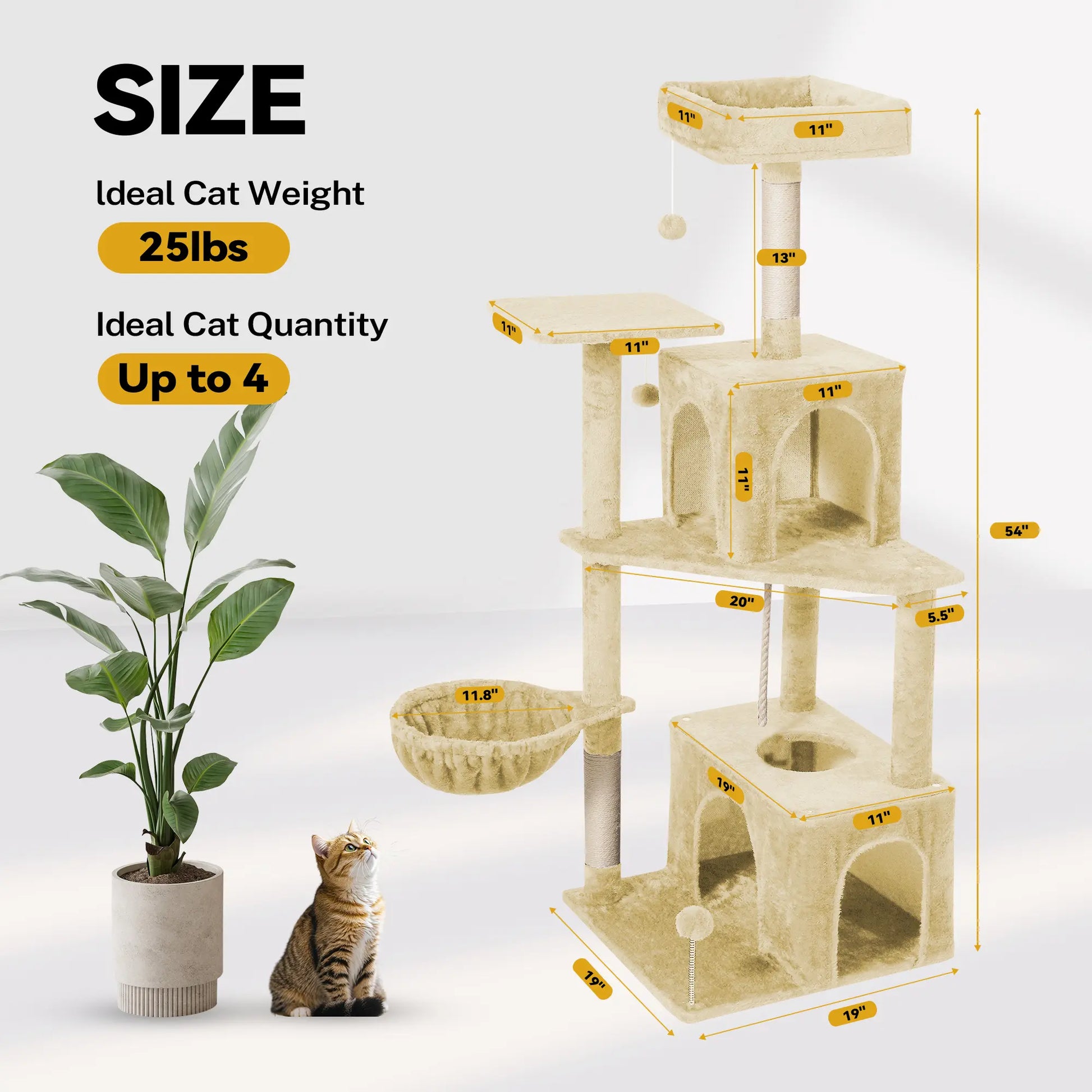 Wecharmer Indoor Cat Tree Tower with Green Leaves, Cozy Plush Cat Condo and Scratching Posts, Includes Hanging Ball, Summerwins