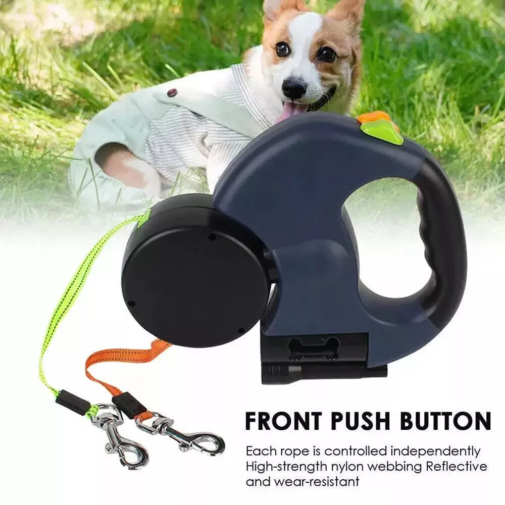 360° Dual Pet Leash - Retractable Reflective Double Dog Walking Lead with Swivel Design