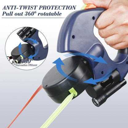 360° Dual Pet Leash - Retractable Reflective Double Dog Walking Lead with Swivel Design