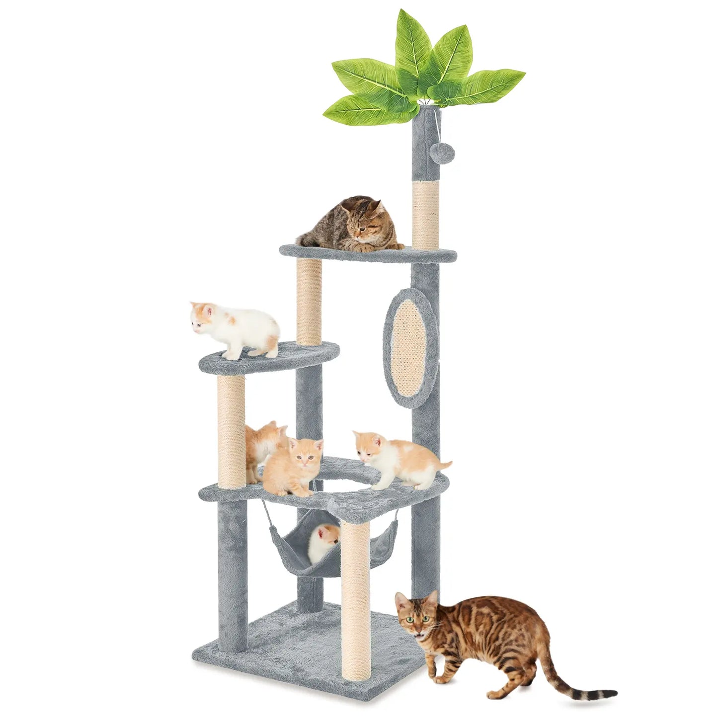Wecharmer Indoor Cat Tree Tower with Green Leaves, Cozy Plush Cat Condo and Scratching Posts, Includes Hanging Ball, Summerwins