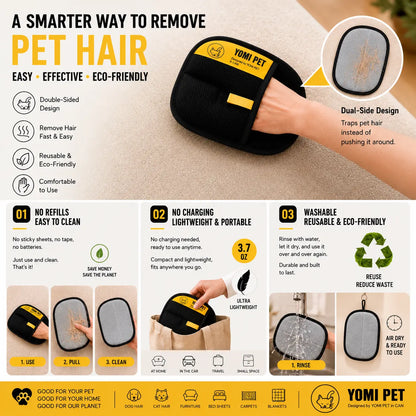 YOMI PET Reusable Electrostatic Pet Hair Remover Glove for Cats and Dogs - Ideal for Furniture, Upholstery, Carpets, and Clothing