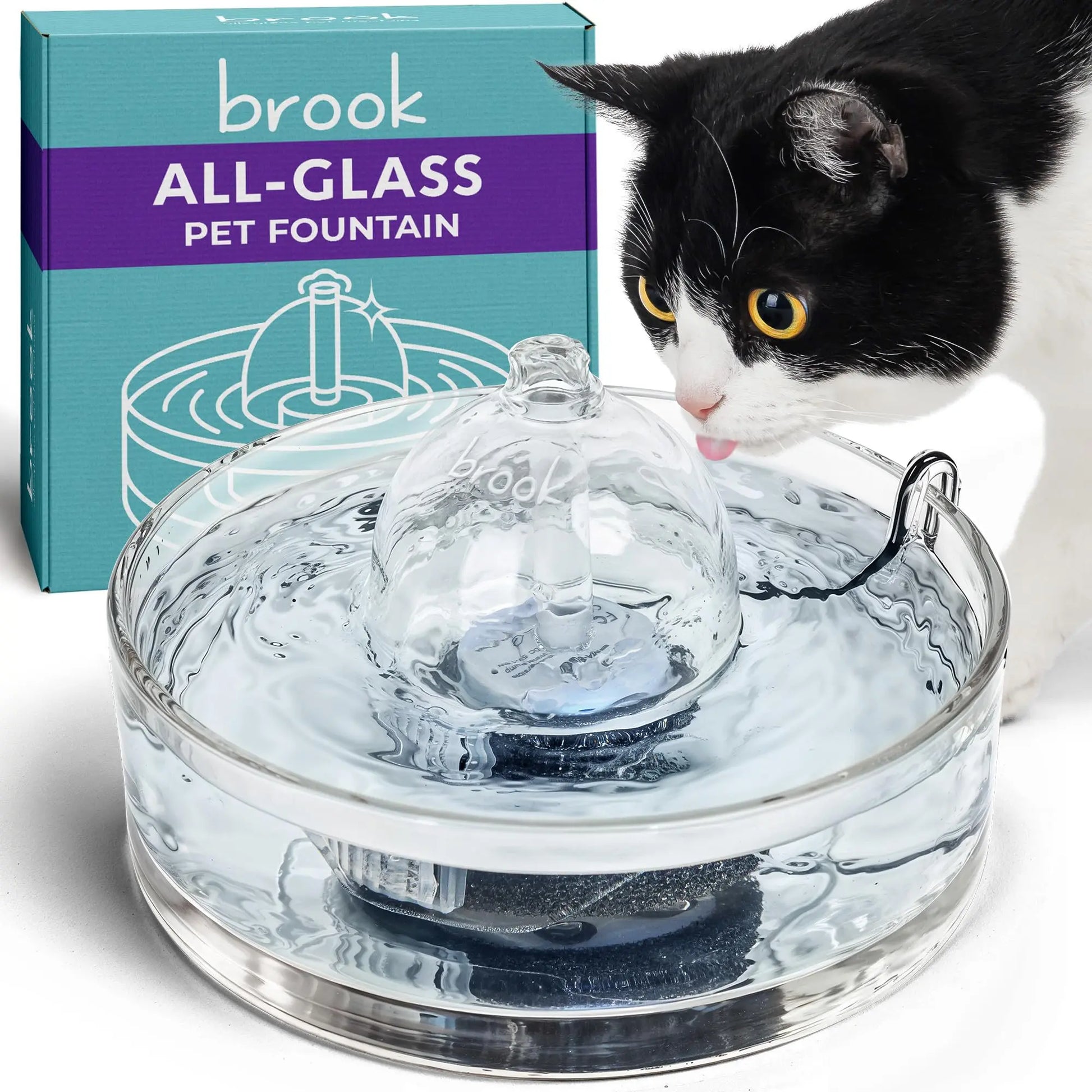 Brook Glass Pet Fountain (90 Oz / 2.7 L) – Automatic Water Dispenser for Cats and Small Dogs