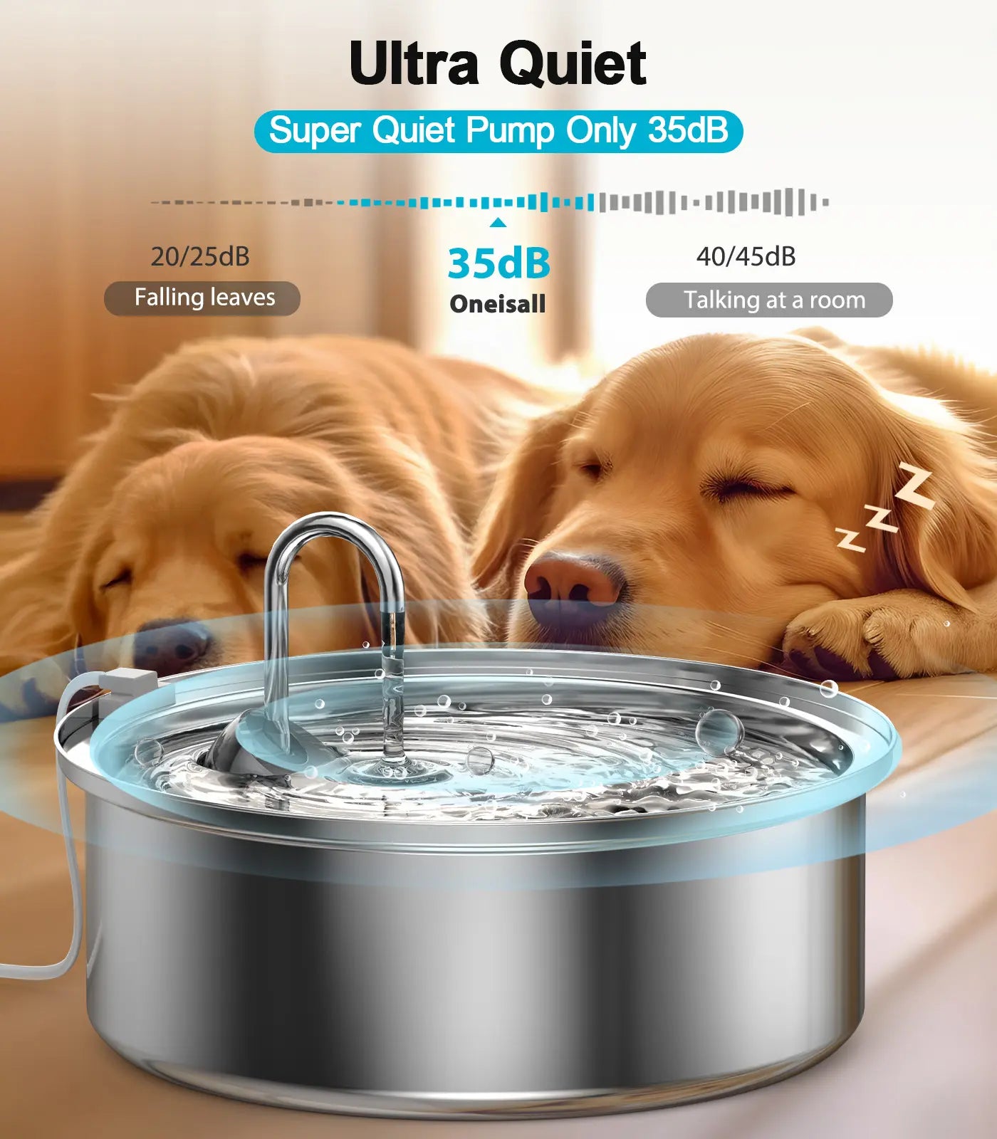 Oneisall 6L Stainless Steel Dog Water Fountain for Large Dogs, Featuring 3 Filters, Ultra Quiet Operation, and Wide Drinking Area for Multi-Pet Households