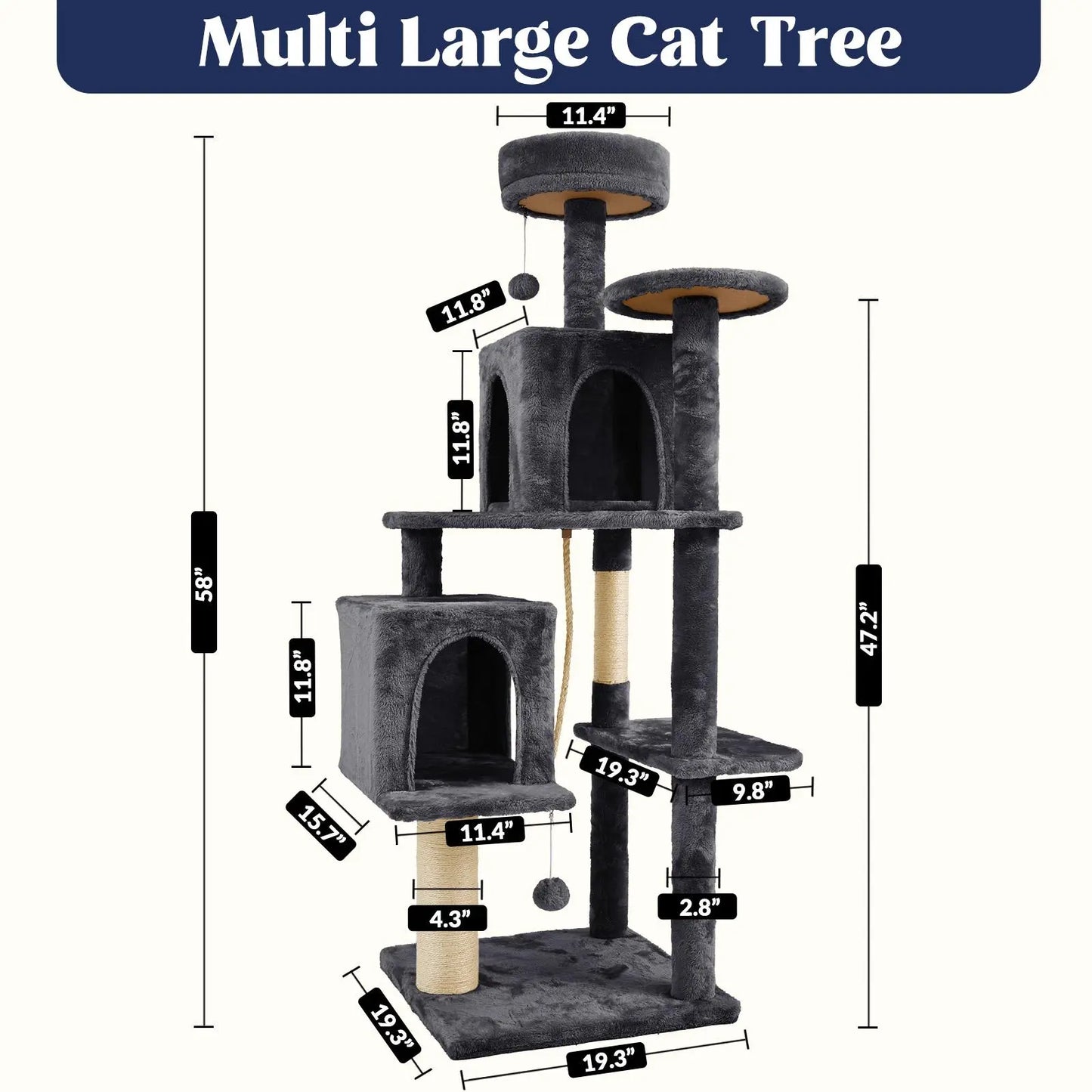 Wecharmer Indoor Cat Tree Tower with Green Leaves, Cozy Plush Cat Condo and Scratching Posts, Includes Hanging Ball, Summerwins