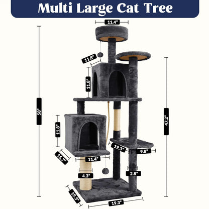 Wecharmer Indoor Cat Tree Tower with Green Leaves, Cozy Plush Cat Condo and Scratching Posts, Includes Hanging Ball, Summerwins